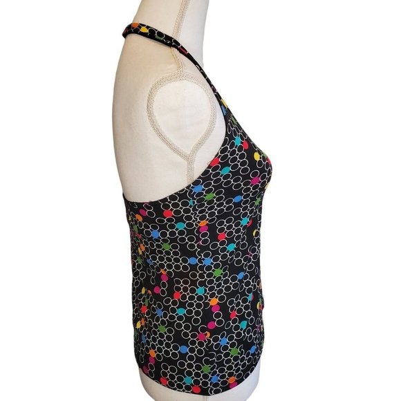 Y2K Black Halter Top Multi-color‎ Polka Dot Slinky Stretch Jersey Knit Size S/M - Picture 3 of 8